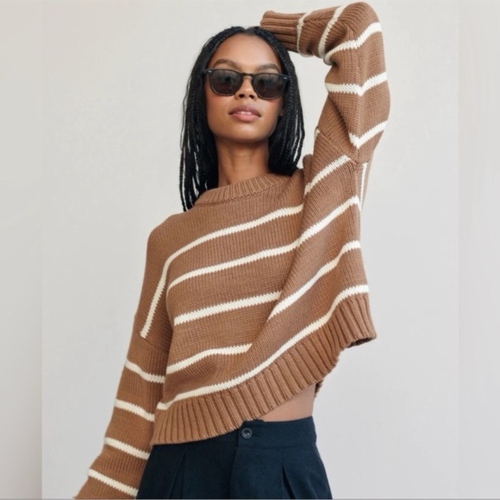 Jenni Kayne Chloe Cropped Stripe Sweater 100% Cotton